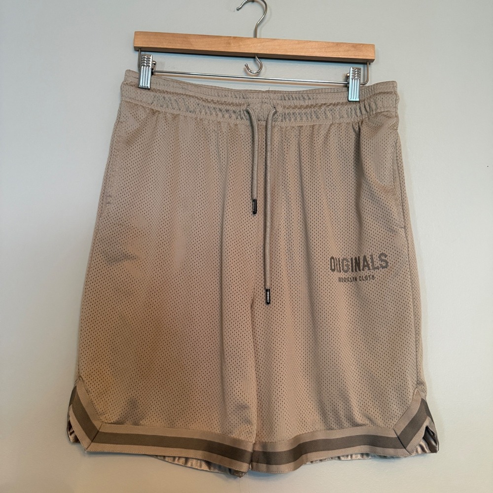 Brooklyn Cloth Originals Mens Mesh Basketball Shorts Tan Khaki Size Large L